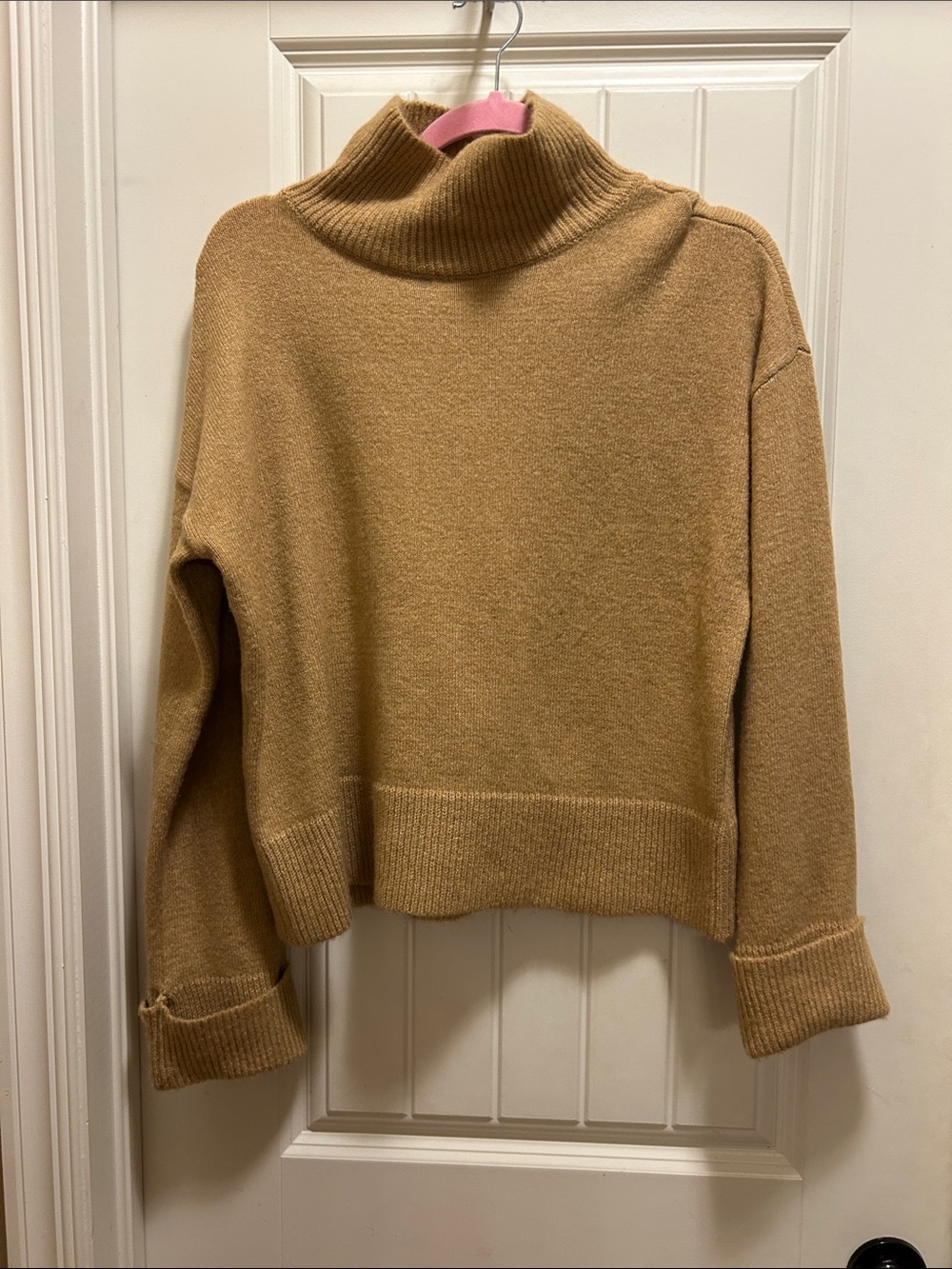 1. State Camel Turtleneck Sweater with Ribbed Trim